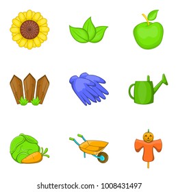 Grain crop icons set. Cartoon set of 9 grain crop vector icons for web isolated on white background