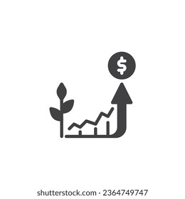 Grain crops price graph vector icon. filled flat sign for mobile concept and web design. Crop yield glyph icon. Agricultural business symbol, logo illustration. Vector graphics