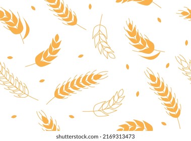 Grain crops seamless set. Repeating image for printing on wrapping paper or bed linens. Agriculture and autumn harvesting, fall. Nature, plants and floristry, wheat. Cartoon flat vector illustration