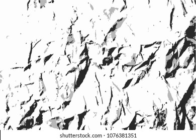 Grain crumpled paper texture background. Black and white vector template for overlay artwork.