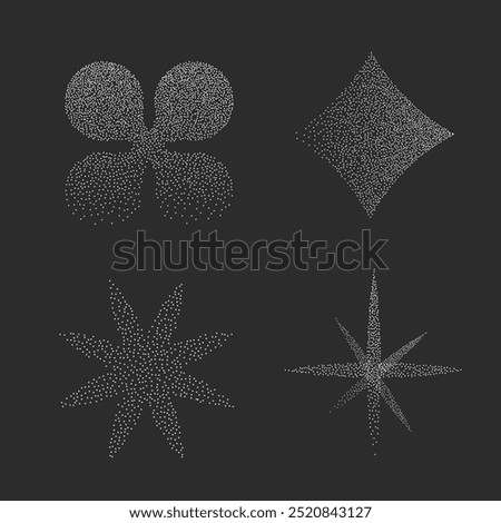 Grain dot stipple y2k abstract geometry shapes. Noise sand dust pointillism effect. Retro aesthetic 2000s style. stipple halftone dotwork