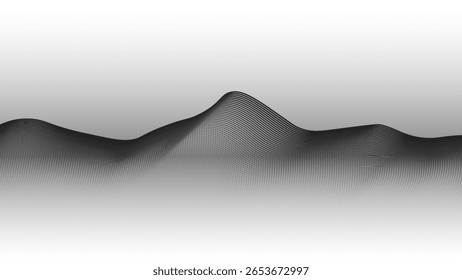 Grain Dotted mountains. Dotted landscape and terrain. Black and white grainy halftone hills in dotwork style. 