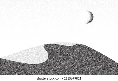 Grain dune desert. Stipple eastern landscape and terrain background. Sand hill in dot work style. Textured gradient illustration. 