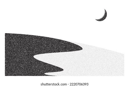 Grain dune desert. Stipple eastern landscape and terrain background. Sand hill in dot work style. Textured gradient illustration. 
