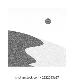 Grain dune desert. Stipple eastern landscape and terrain background. Sand hill in dot work style. Textured gradient illustration. 