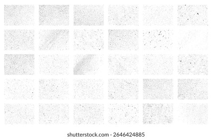 Grain dust texture pack. High resolution speckle overlay set with dirty noise particles and grunge scatter effects. Vintage dusty backgrounds.
