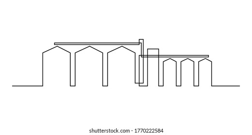 Ascensor de granos en estilo de dibujo de línea continua. Silos para el almacenamiento de granos diseño lineal minimalista negro aislado sobre fondo blanco. Ilustración del vector