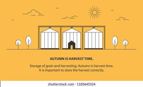 The Grain Elevator. Crop Storage. Farm. Agriculture. Vector Linear Illustration