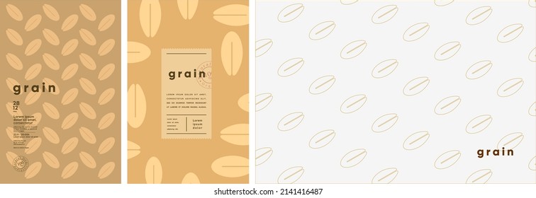 Grain. Food and natural products. Set of vector illustrations. Geometric, simple, linear style. Label, cover, price tag, background.