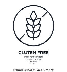 Grain and gluten free editable stroke outline icon isolated on white background flat vector illustration. Pixel perfect. 64 x 64.