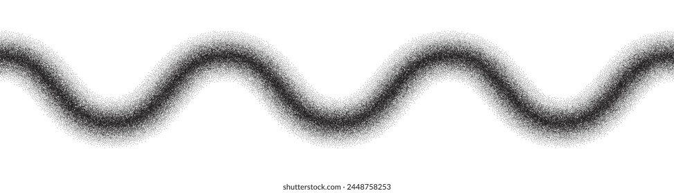 Grain gradient wave stripe. Noise curvy line of dots. Stipple pattern wiggly amplitude.