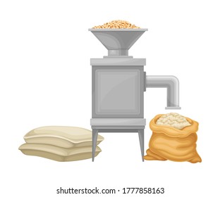 Grain Grinding Equipment and Flour Making Machine Vector Illustration