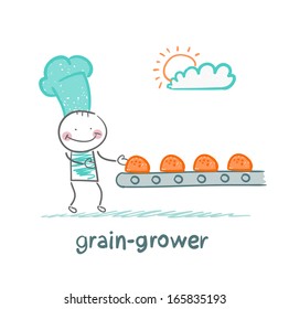 grain grower catches a net rolls