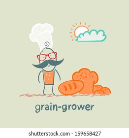 grain grower stands next to the bread