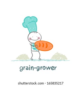grain grower stands next to the bread