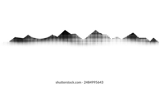 Grain halftone mountains. Fading dotted landscape and terrain. Black and white grainy hills.