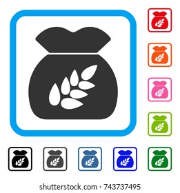 Grain Harvest icon. Flat grey pictogram symbol in a blue rounded rectangular frame. Black, gray, green, blue, red, orange color variants of Grain Harvest vector.