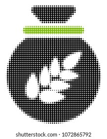 Grain Harvest Sack halftone vector pictogram. Illustration style is dotted iconic Grain Harvest Sack icon symbol on a white background. Halftone texture is circle blots.
