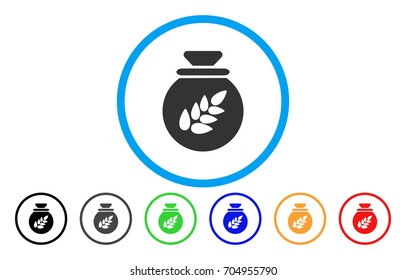 Grain Harvest Sack vector rounded icon. Image style is a flat gray icon symbol inside a blue circle. Additional color variants are gray, black, blue, green, red, orange.