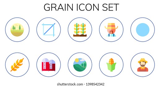 grain icon set. 10 flat grain icons.  Simple modern icons about  - fields, wheat, crop, silo, rice, field, farmer, corn