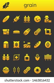 grain icon set. 26 filled grain icons.  Simple modern icons about  - Bread, Corn, Wheat, Farmer, Seed, Bale, Crop, Harvest, Field, Sourdough, Whisky, Rice, Peanut, Bagel