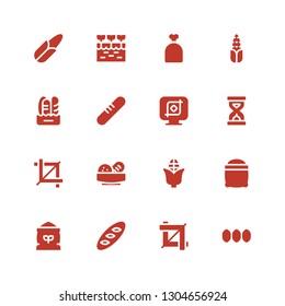 grain icon set. Collection of 16 filled grain icons included Seeds, Crop, Bread, Flour, Corn, Sandclock, Sack, Farm