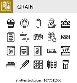grain icon set. Collection of Agriculture, Fertilizer, Bagel, Corn, Farmer, Crops, Crop, Bun, Bread, Flour, Coffee beans, Loaf, Seeder, Wheat, Planter icons