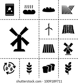 Grain icons. set of 13 editable filled grain icons such as wheat, field, mill, bread, harvest