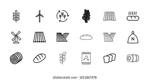 Grain icons. set of 18 editable outline grain icons: wheat, field, harvest, sack, hay, bread, mill