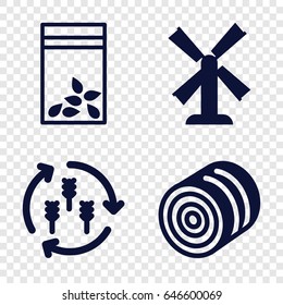 Grain icons set. set of 4 grain filled icons such as harvest, hay, mill