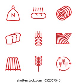 Grain icons set. set of 9 grain outline icons such as wheat, field, harvest, sack, hay