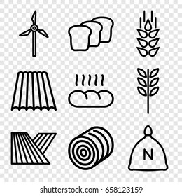 Grain icons set. set of 9 grain outline icons such as wheat, field, sack, hay, bread
