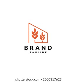 Grain inside The House Icon Logo Design. Wheat Barn Line Forming House Symbol Design.