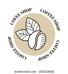 Grain and leaves, coffee bean isolated icon, seed and fragrant drink ingredient vector. Organic product, brewing beverage, brazilian sort or indian crop. Morning natural refreshment emblem or logo