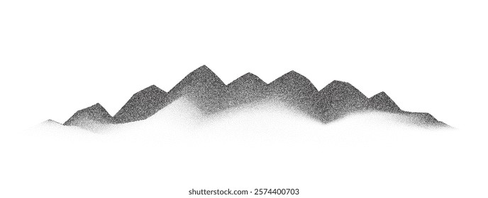 Grain mountains. Dotted landscape with hills. Noise stochastic background. Pointillism textured illustration. Grain hill, dotted halftone mountains. Grunge vector