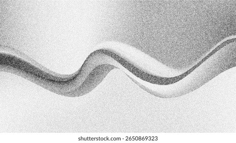 Grain noise fade pattern with abstract wave background and gradient dot spray effect. Vintage splatter texture for grunge art or retro design with geometric stippling. Monochrome dotwork brushstroke o