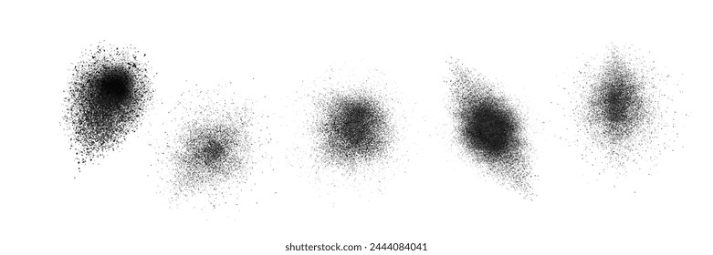 Grain noise gradient with dot spray effect vector. Abstract dust grainy round shape design. Black stipple glitter texture print. Distress and rough print set. Dotwork gradation and halftone splatter