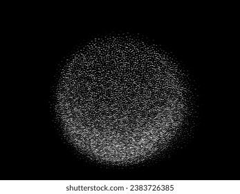 Grain noise gradient pattern vector background. Abstract monochrome 3d sphere consist of tiny rectangles. Gradient round shape with grainy texture. Spray effect. Isolated on black.
