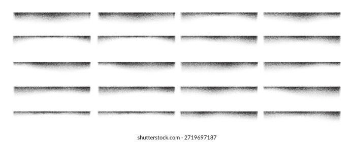Cepillo de sombra de ruido de grano gradiente borde suave gota de pulverización. Suave gradación y arena punteada con divisor dotwork para la capa de Vector arenoso. Abstractas paquete gráfico sobre fondo blanco a través de desenfoque.