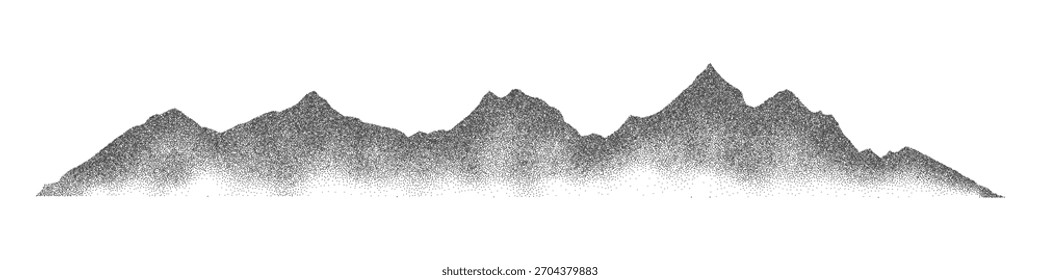 Ruido de grano punteado crestas de la cordillera textura del terreno Ilustración vectorial paisajística. Grunge puntillismo cordillera punteada paisaje efecto semitono forma textura de arena.