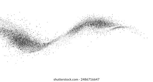 Grain noise wave of dust dots or grainy black sand, vector background. Abstract grain noise wave with airbrush spray splatter effect