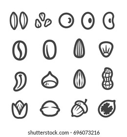 grain, nut, seed thin line icon set
