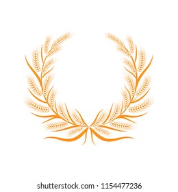 Grain on white background.  Floral frame. Vector grain. Floral wreath. Flower wreath. Harvest festival. Wheat field. Wheat crop.