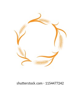 Grain on white background.  Floral frame. Vector grain. Floral wreath. Flower wreath. Harvest festival. Wheat field. Wheat crop.