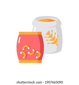 Grain and pasta vector flat color icon. Macaroni supply. Healthy meal. Nutritious lunch. Whole wheat products in package. Staple food. Cartoon style clip art for mobile app. Isolated RGB illustration