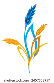 Grain plant and cereal, rye barley and wheat ear spikes. Bakery food concept. Hand drawn sketch vector illustration. Ukraine wheat