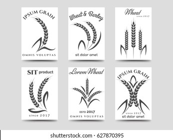 Grain products cards design. Vector monochromic harvest logo isolated on white