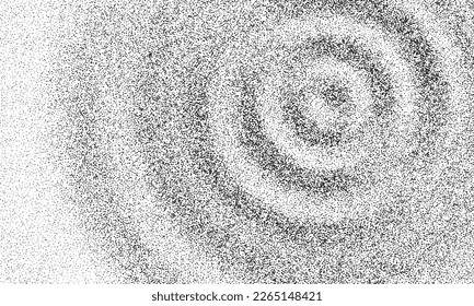 Grain ripple wave, dotwork water drop circles on sand, vector noise gradient background. Black grain dots or halftone round stipple pattern in ripple wave circles background