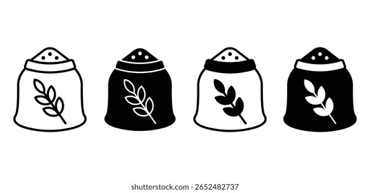 Ícones de saco de grãos Design de vetor minimalista preto e branco 