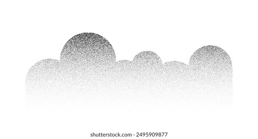 Grain sand texture pattern. Noise ripple background. Dot stipple circle shapes, black noise dotes, grainy effect. Vector illustration isolated on white. Abstract mountains, clouds, trees.